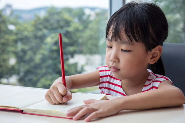 istock Asian little Chinese girl writing homework 843079044