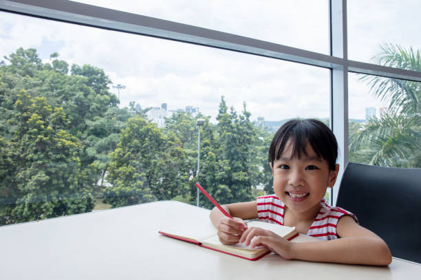 istock Asian little Chinese girl writing homework 843079064