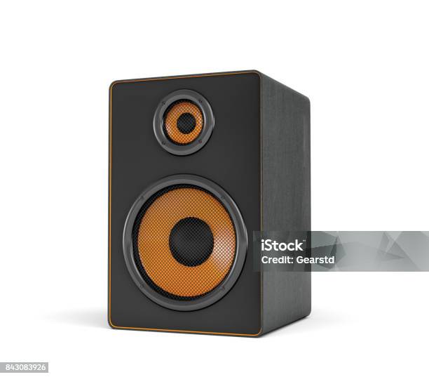 3drendering Einer Großen Schwarzen Stereobox Mit Zwei Runden Lautsprecher Auf Weißem Hintergrund Stockfoto und mehr Bilder von Lautsprecherbox