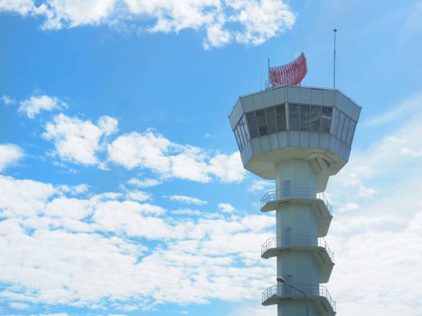 istock The air traffic control tower is located in an open area 843092700