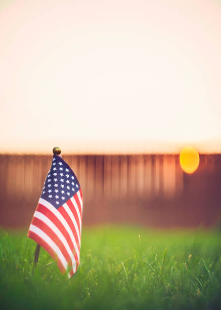 istock Autumn background with American flag in sunlight 843095158