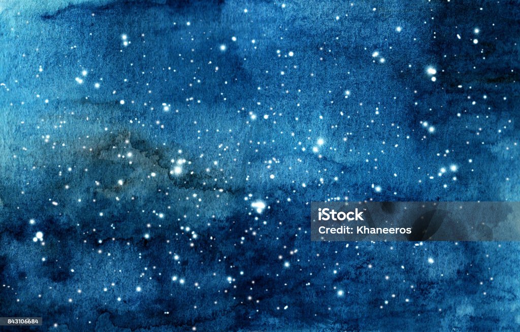 Handgemaltes Aquarell Darstellung des Nachthimmels - Lizenzfrei Stern - Form Stock-Illustration