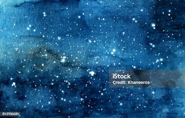 Hand Painted Watercolor Illustration Of Night Sky Stock Illustration - Download Image Now - Star - Space, Star Shape, Painting - Activity