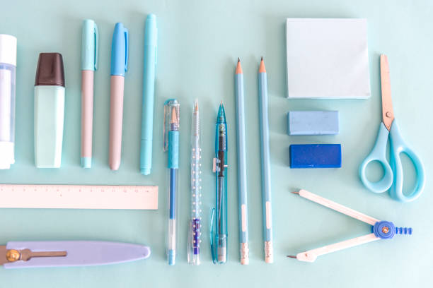 istock Stationery set flatlay on the desk 843107144