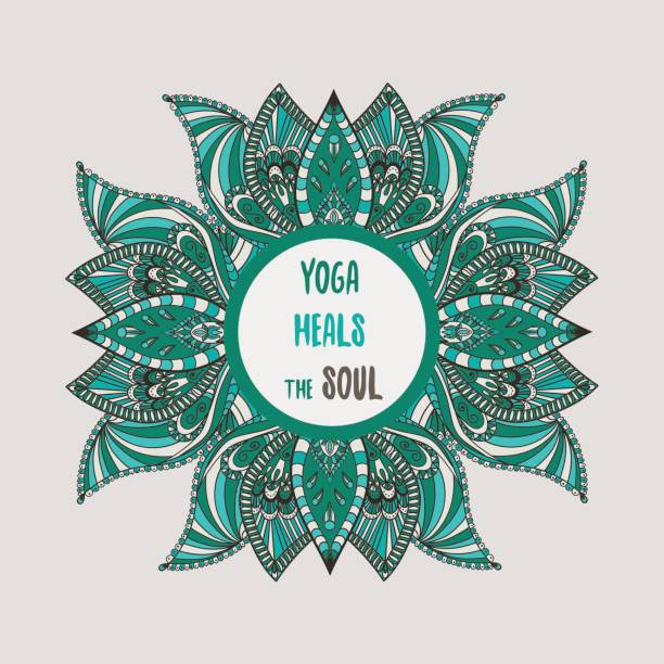 yoga heals the soul lettering with lotus flowers vector art illustration