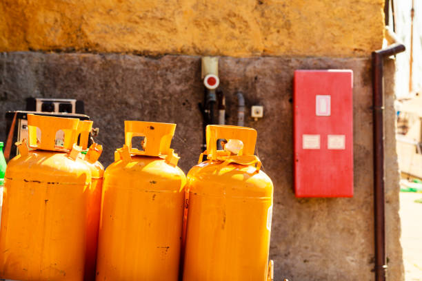 istock Detailed closeup of gas cylinders 843118748
