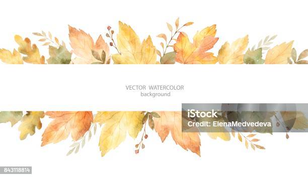 Aquarell Herbst Vektorbanner Aus Blättern Und Zweigen Die Isoliert Auf Weißem Hintergrund Stock Vektor Art und mehr Bilder von Herbst