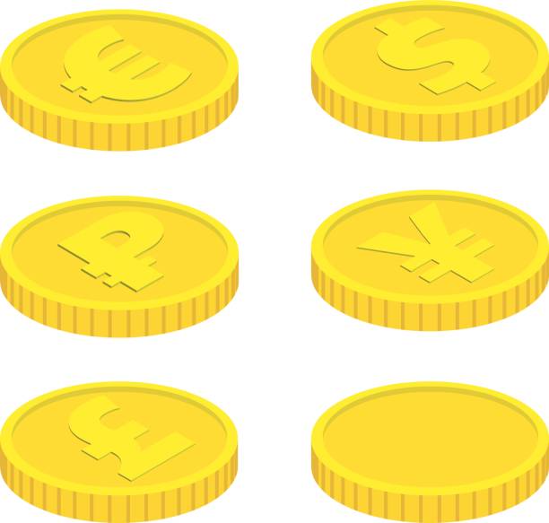 ilustraciones, imágenes clip art, dibujos animados e iconos de stock de monedas de vectores aislados sobre fondo blanco - japanese currency shiny finance horizontal