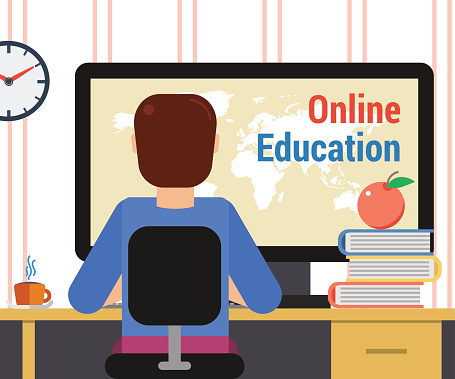 Man Getting Current Ed Man With Computer And Getting Education Online Stock Illustration ...