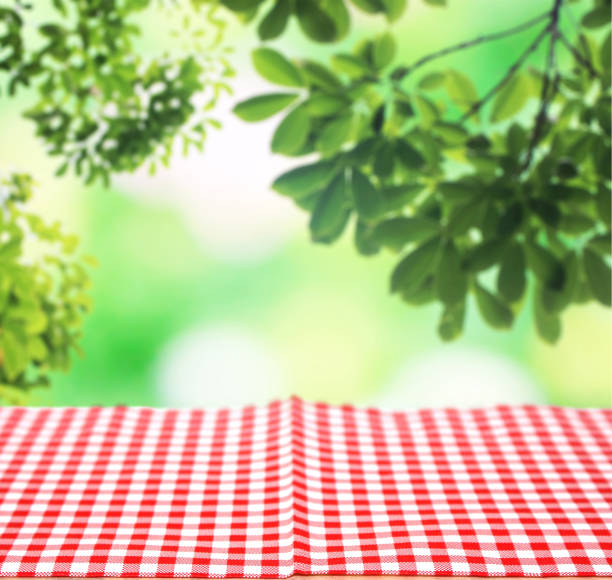 istock checkered tablecloth and blur leaves background 843127492
