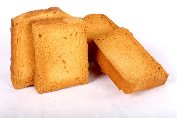 Crispy rusk on the white surface with different angles