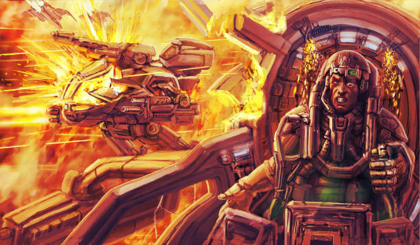 istock The wounded pilot In helmet. Science fiction clip art. 843134524