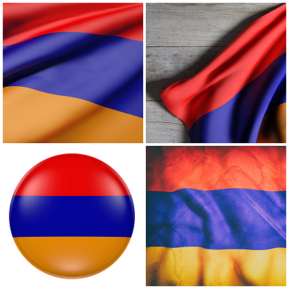 3d rendering of a composition of four Republic of Armenia flags waving