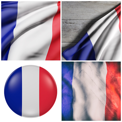 Composition of four 3d rendering France flags