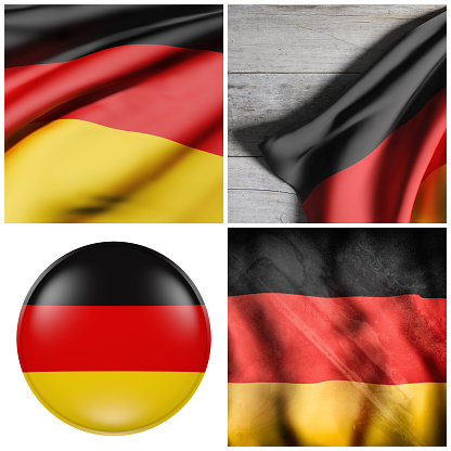 Composition of four 3d rendering German flags