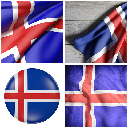 Composition of four 3d rendering Iceland flags