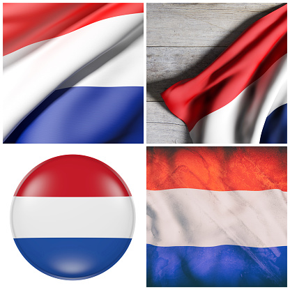 3d rendering of a composition of four Netherlands flags