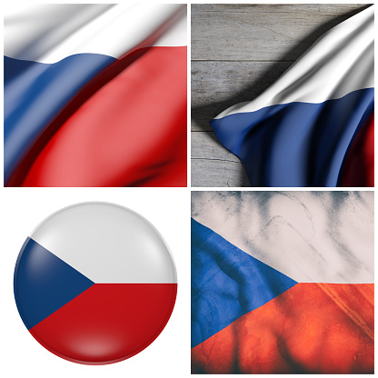 Composition of four 3d rendering Czech Republic flags