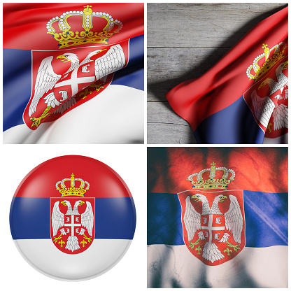 3d rendering of a composition of four Serbia flags