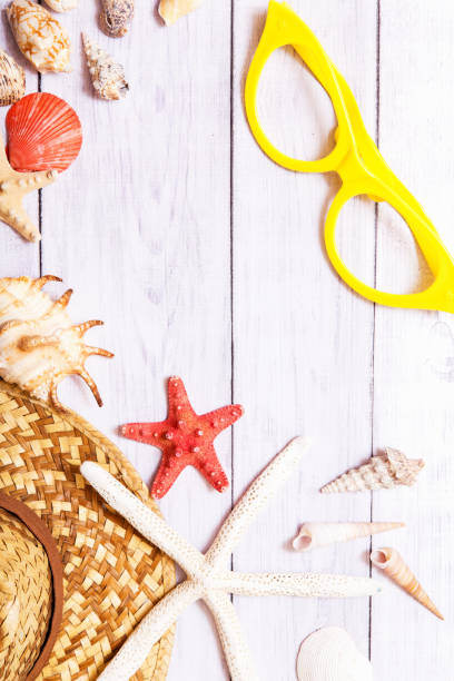 istock Beach Accessories On White Table - Summer Holiday 843144226