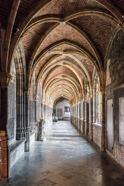 istock Old stone hallway church brick roof 843146784