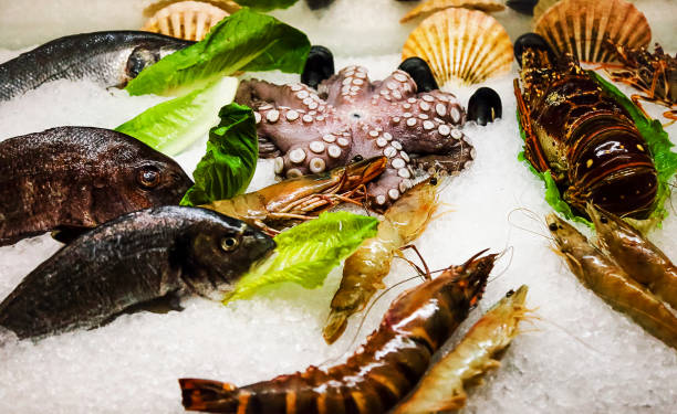 istock Fresh raw sea food on ice 843147742