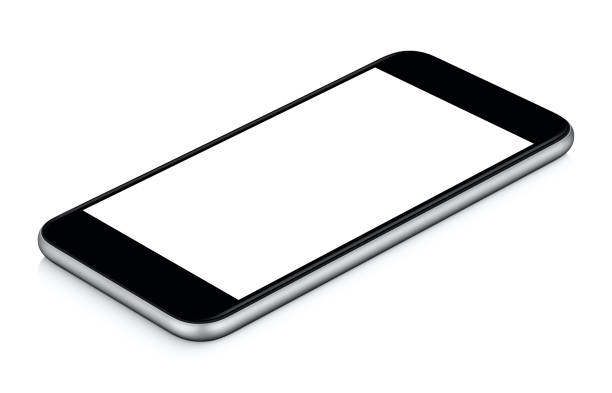 istock Black smart phone mockup CW rotated lies on the surface with blank screen isolated on white 843151640