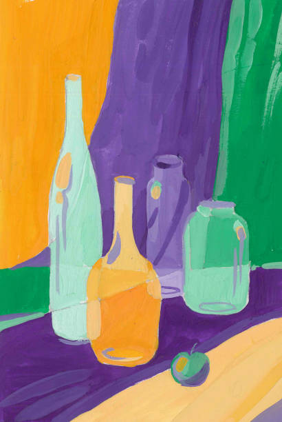 istock decorative still life in painting, glass jars and bottles 843155896