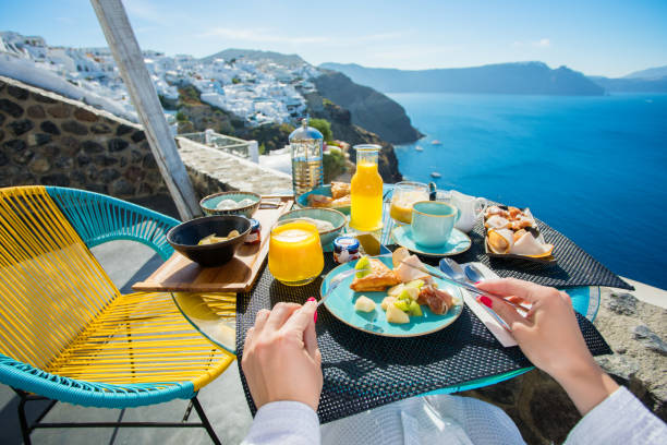 istock Breakfast in luxurious resort in Santorini 843160816