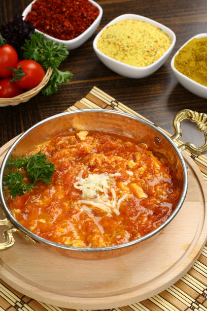 istock Fried eggs and tomatoes - Turkish Menemen 843164214