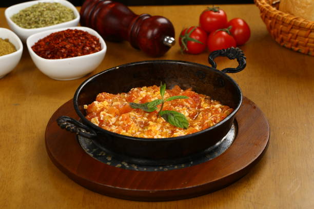 istock Fried eggs and tomatoes - Turkish Menemen 843164228
