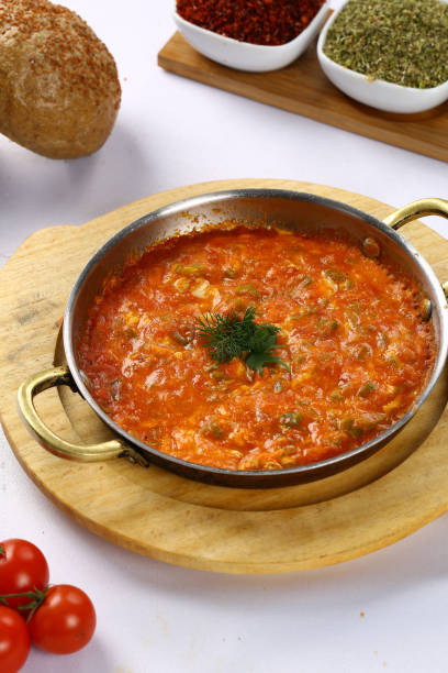 istock Fried eggs and tomatoes - Turkish Menemen 843164252