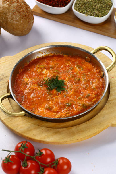 istock Fried eggs and tomatoes - Turkish Menemen 843164278