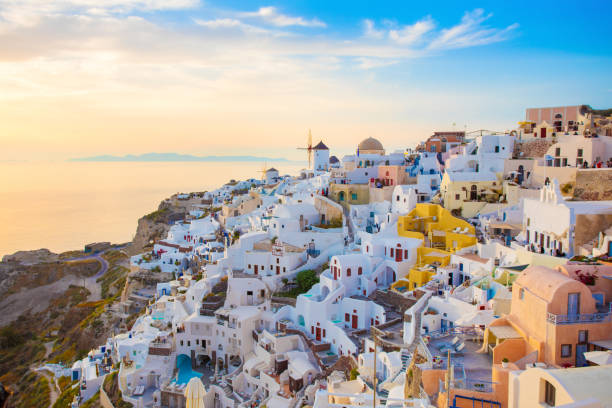 istock Colorful sunset in Santorini island, Greece 843164950