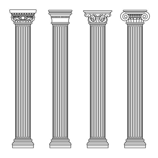 ilustraciones, imágenes clip art, dibujos animados e iconos de stock de griego y colomns piedra clásica de la arquitectura romana. ilustración de vector de contorno - column roman vector architecture