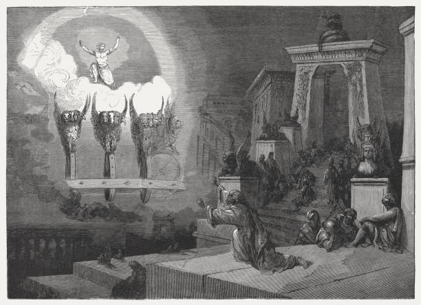 Ezekiel's vision of the glory of God (Ezekiel 1). Wood engraving, published in 1886.
