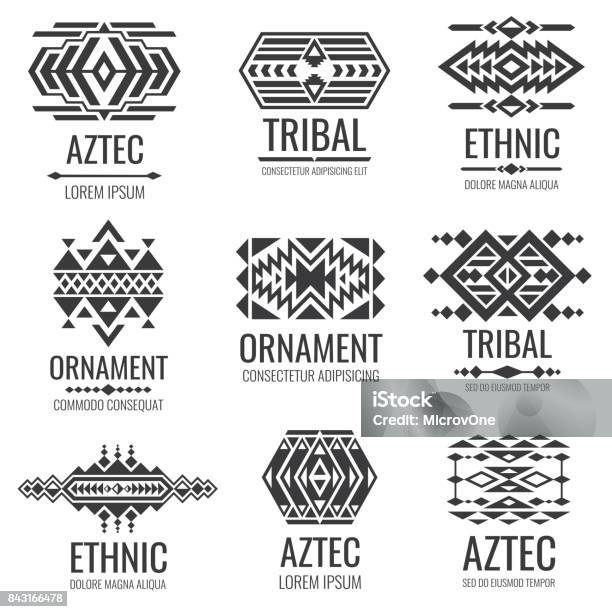 Mexican Aztec Symbols Vintage Tribal Vector Ornaments Stock Illustration - Download Image Now