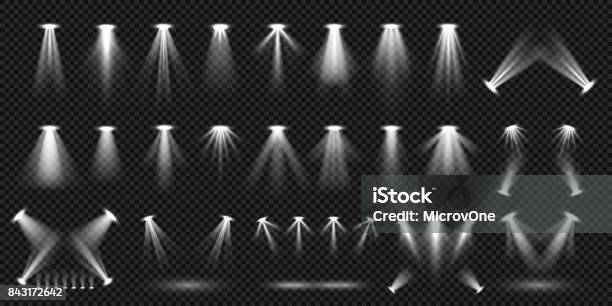 Spot Lighting Isolated On Transparent Background Vector Collection Bright Scene Illumination Stock Illustration - Download Image Now