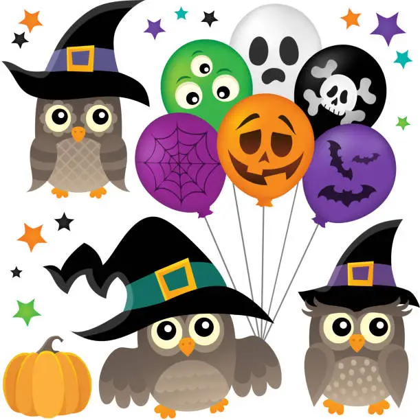 Vector illustration of Halloween owls thematic collection 1