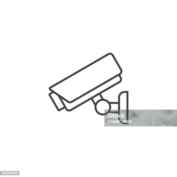 Cctv Security Digital Camera Protection Thin Line Icon Linear Vector Symbol Stock Illustration - Download Image Now