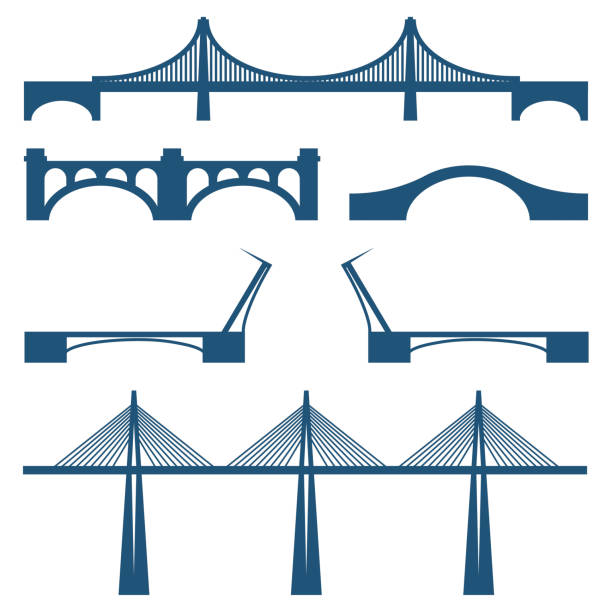 ilustrações de stock, clip art, desenhos animados e ícones de set of bridges movable, cabble way metal and stone bridge - suspension railway