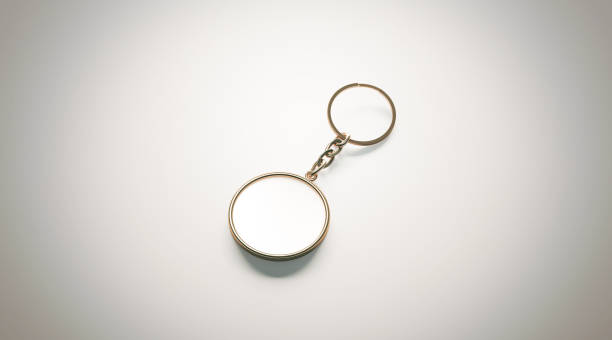 istock Blank gold round white key chain mockup isometric view 843177952