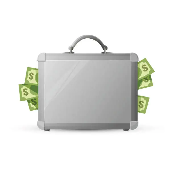 Vector illustration of Icon of metal briefcase with money isolated on white