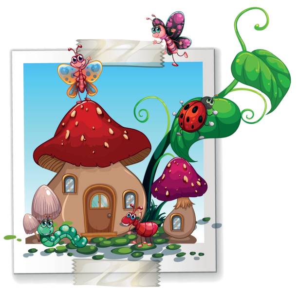 Many insects at the mushroom house Many insects at the mushroom house illustration ant clipart pictures stock illustrations