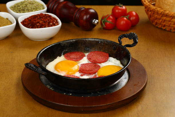 istock Fried egg with sausage - Turkish Sucuk 843192658