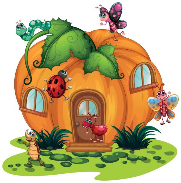 Pumpkin house with many bugs Pumpkin house with many bugs illustration ant clipart pictures stock illustrations