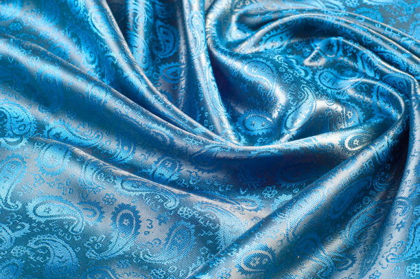 istock Fabric silk texture blue, flowers, abstract 843198284