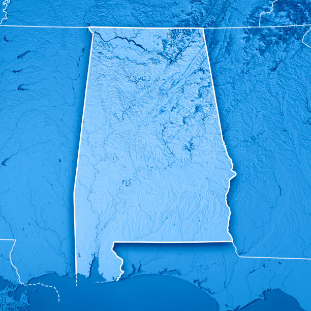 istock Alabama State USA 3D Render Topographic Map Blue Border 843198790