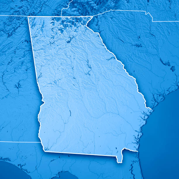 istock Georgia State USA 3D Render Topographic Map Blue Border 843201886