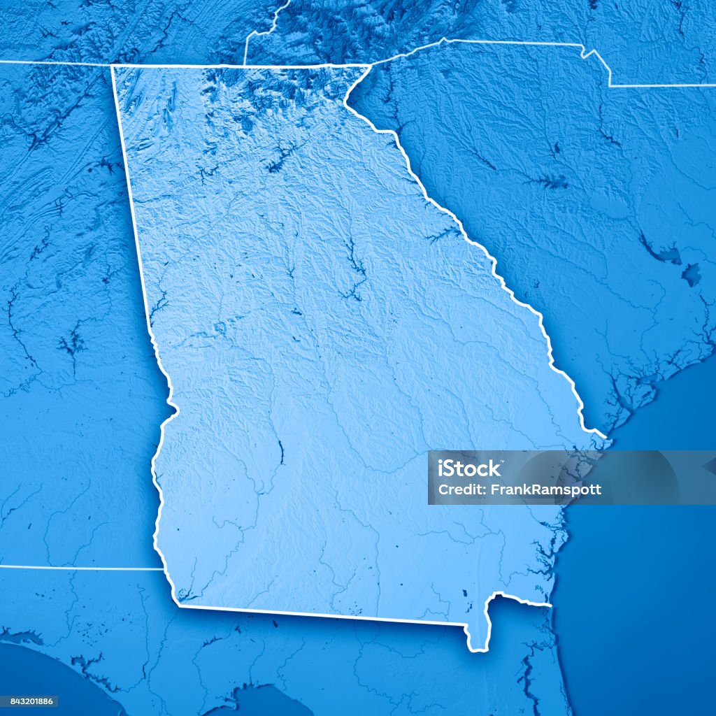 Georgia State USA 3D Render Topographic Map Blue Border 3D Render of a Topographic Map of the State of Georgia, USA.
All source data is in the public domain.
Boundaries Level 1: USGS, National Map, National Boundary Data.
https://viewer.nationalmap.gov/basic/#productSearch
Relief texture and Rivers: SRTM data courtesy of USGS. URL of source image: 
https://e4ftl01.cr.usgs.gov//MODV6_Dal_D/SRTM/SRTMGL1.003/2000.02.11/
Water texture: SRTM Water Body SWDB:
https://dds.cr.usgs.gov/srtm/version2_1/SWBD/ Aerial View Stock Photo